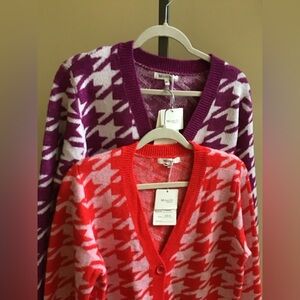 MIRACLE NWT Sweater Cardigan checked plum Red black Size Xs small  Medium